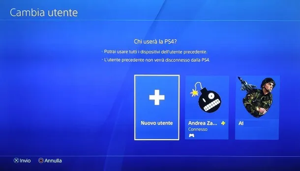 PS4: Cambia utente → Nuovo utente (NON usare Guest)